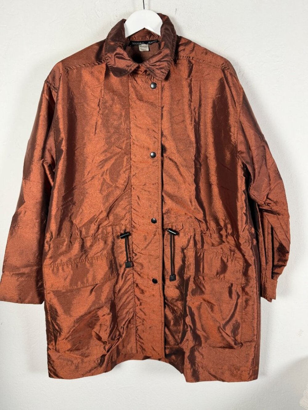 Mycra Pac Designer Wear Womens M/L Copper Bronze Metallic Rain Jacket Pockets
